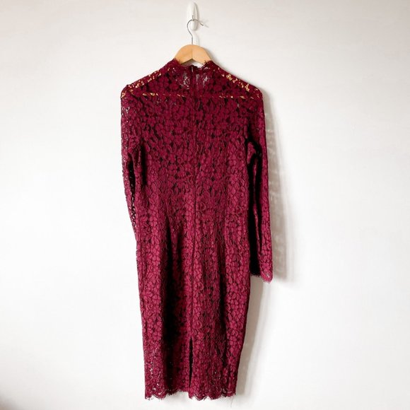 Bardot Floral Lace Long Split Sleeve Dress Red Sz L/10 - Picture 4 of 7